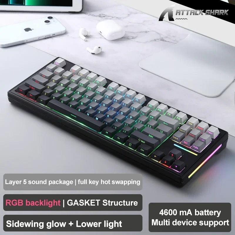 Attack Shark M87 Pro Hot-Swap Mechanical Keyboard Bluetooth,USB ,2.4GHz,TKL RGB Type-C Tri-Mode OLED Mechanical  Gamer Keyboard
