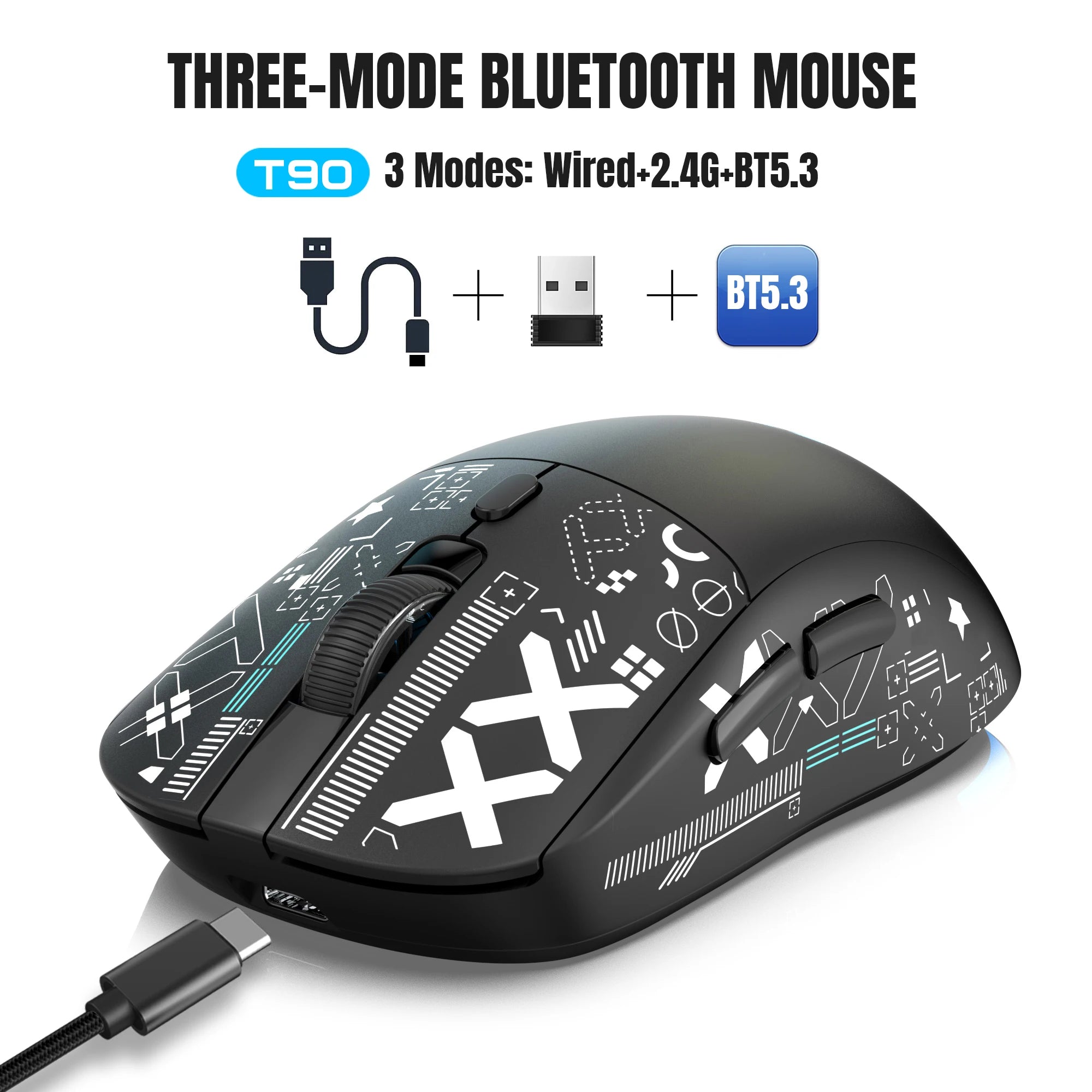 Popular HXSJ T90 2.4G 3-mode silent buttons ergonomic Colorful RGB Backlit 650mAh rechargeable wireless gaming mouse for laptop