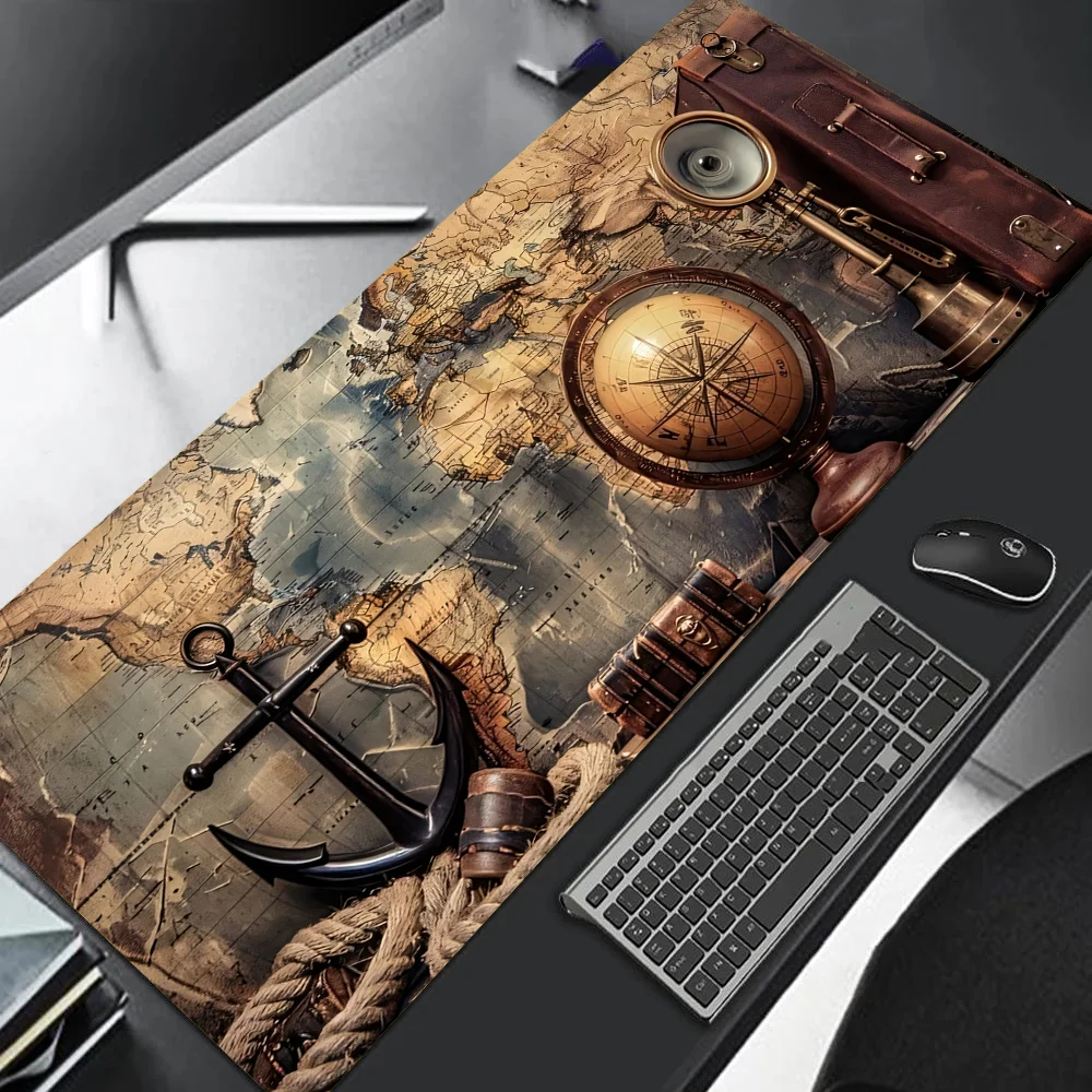 XXL Vintage Steampunk Compass Design Mouse Pad Large Gaming Office Desk Mat Non-Slip Stitched Edges for Gamers and Home Office