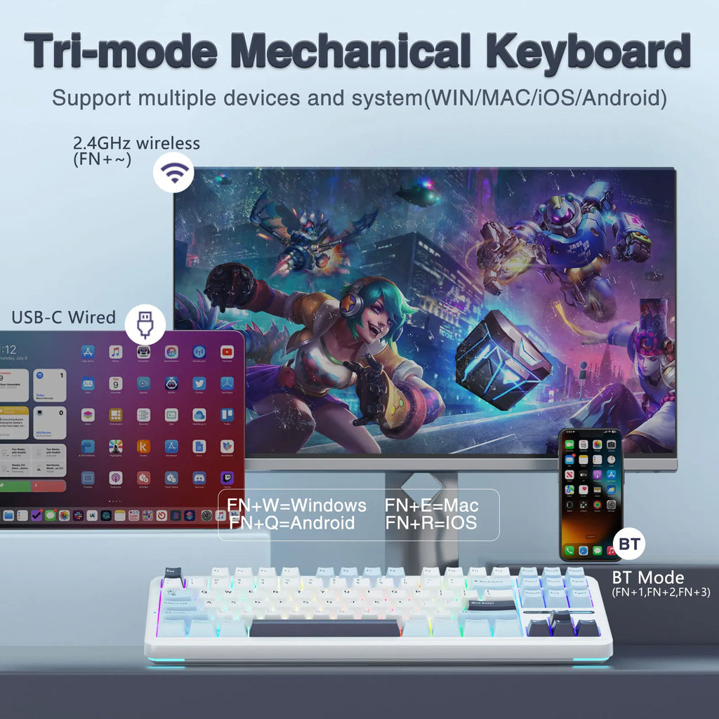 AULA F87 Gasket Gaming Mechanical Keyboard 75% TKL Layout Wireless Hot-Swap RGB Custom Bluetooth Keyboard 2024 New Colors