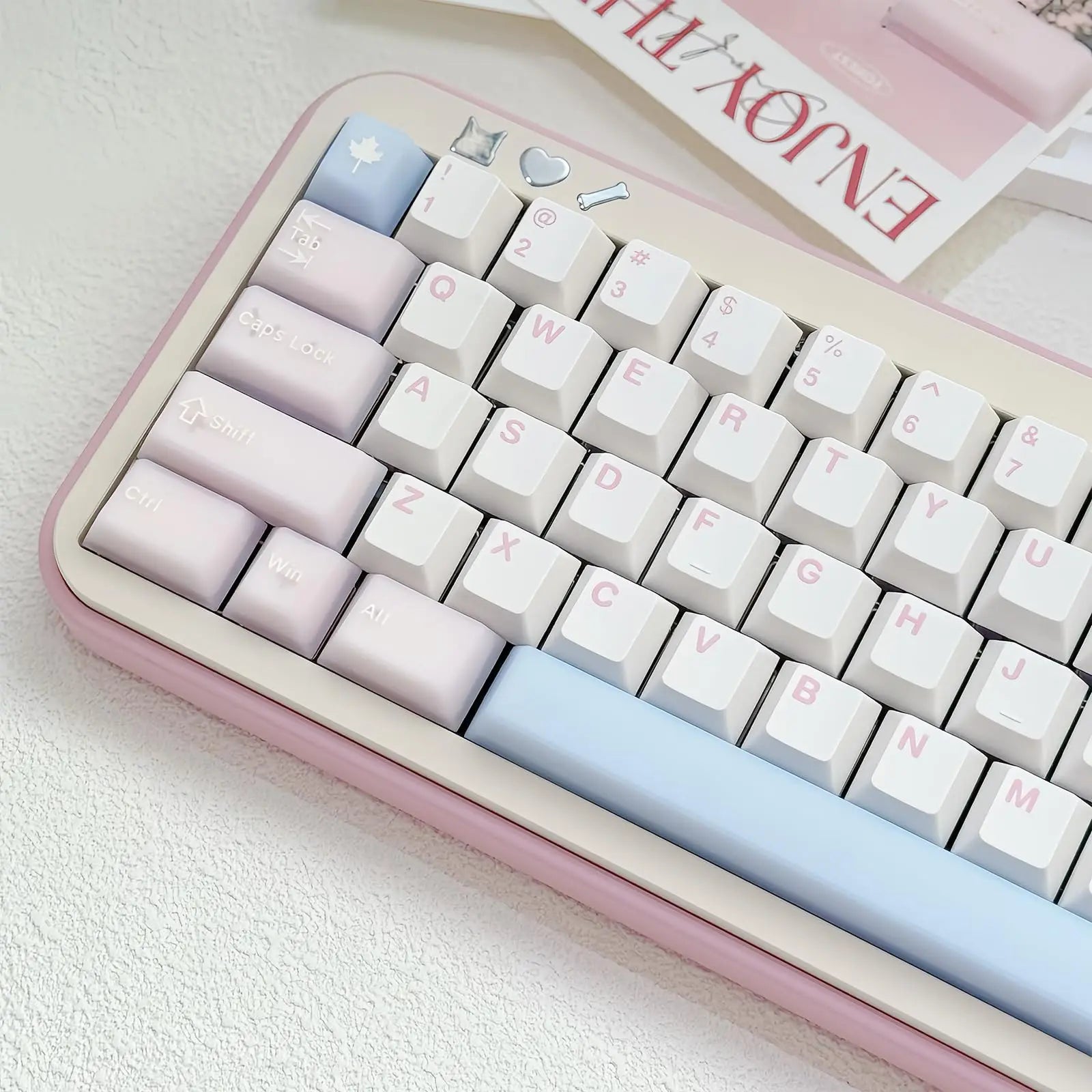 164 Keys Translucent Pink Keycaps PBT Double shot Cherry Profile Keycaps Set for Cherry 61/64/87/104/108 Mx Mechanical Keyboards
