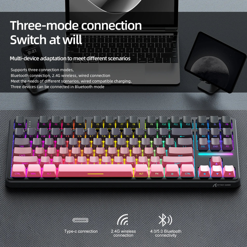 ATTACK SHARK X87 Wireless Mechanical Keyboard, Tri-Mode 87 Keys Gasket Mount, Hot-Swap, PBT RGB Gaming Keyboard Compact TKL