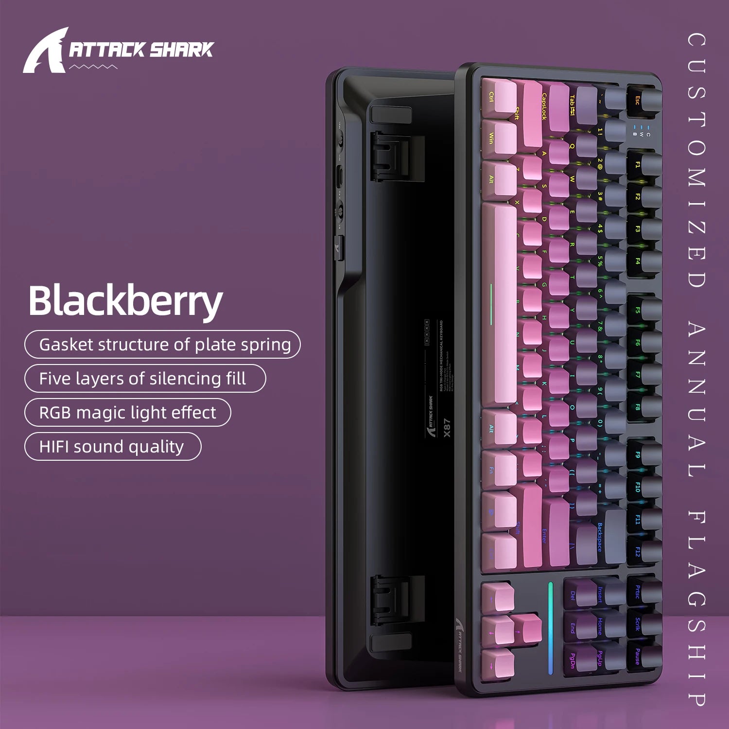 ATTACK SHARK X87 Wireless Mechanical Keyboard, Tri-Mode 87 Keys Gasket Mount, Hot-Swap, PBT RGB Gaming Keyboard Compact TKL