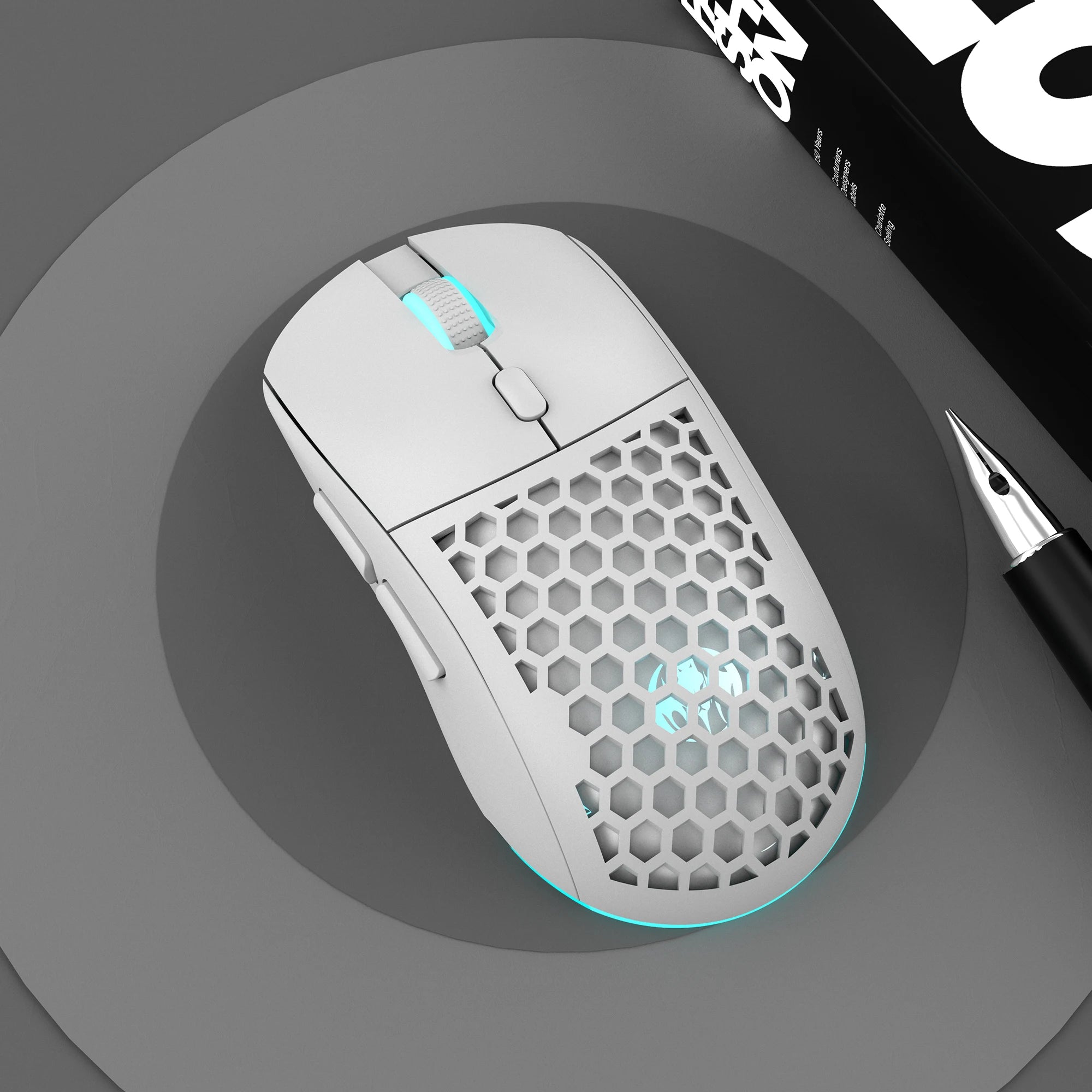 Wireless RGB Adjustable Lighting USB Honeycomb Design Rechargeable Mouse for Home Gaming Office Use - Plug And Play