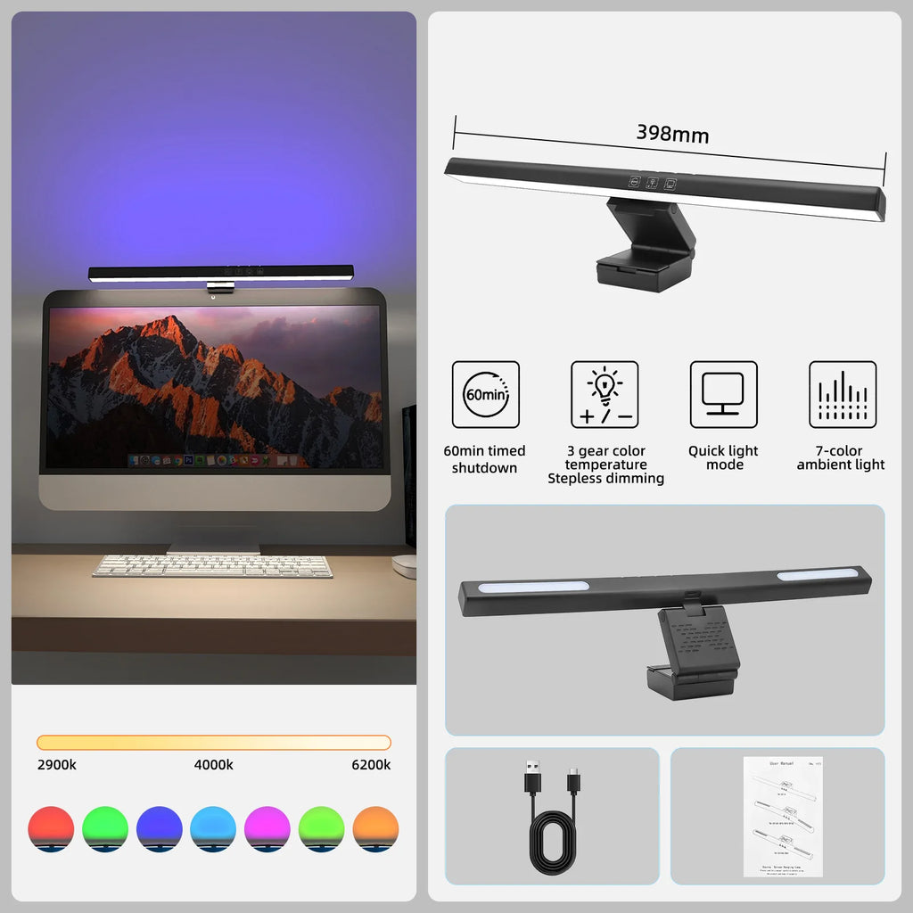 Curved Screen Monitor Laptop Screen Light Bar No flash frequency eyes-care Colorful atmosphere lamp Touch Switch Monitor Lamp