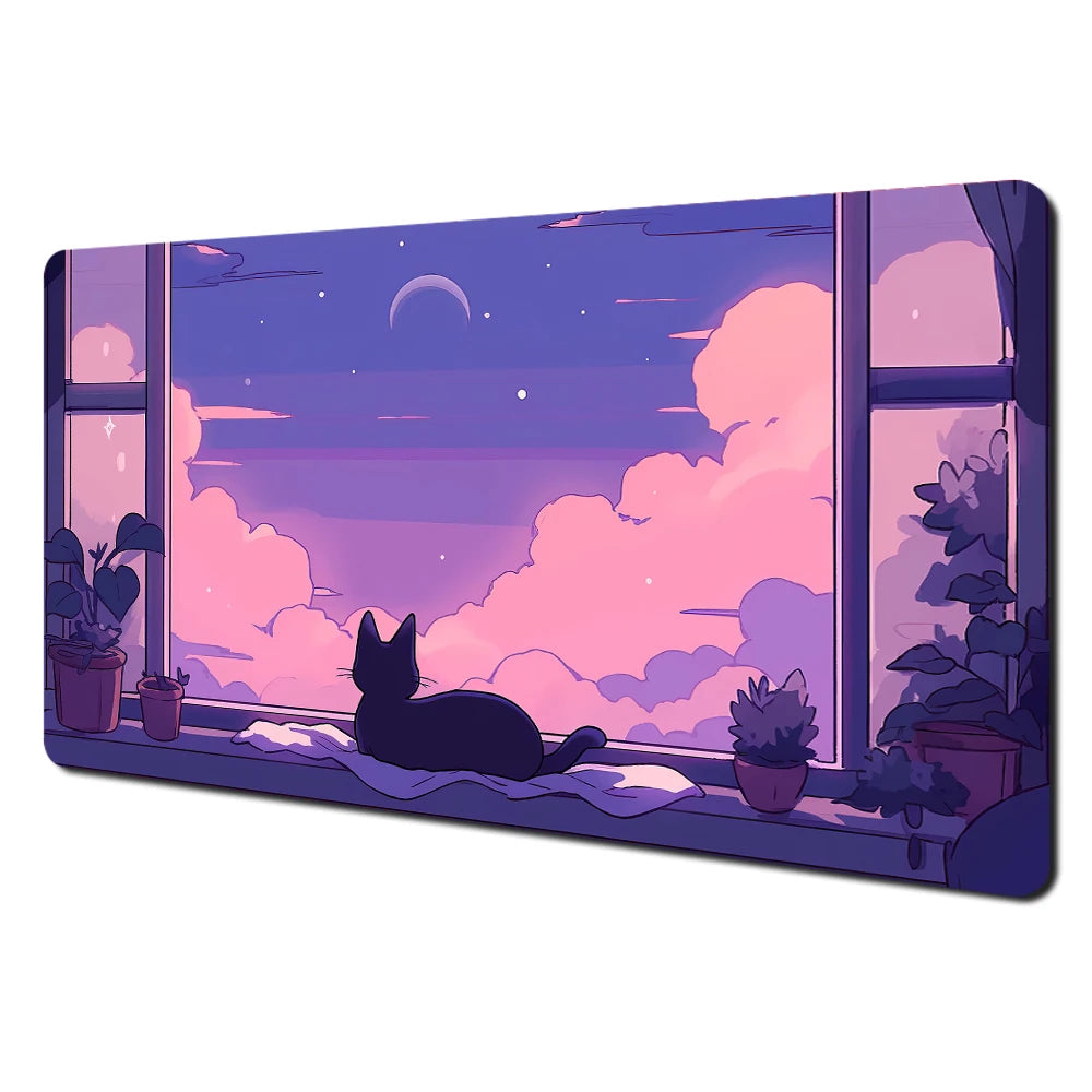 Cartoon-style cute cat pattern design large anime Mouse Pad Desk Mat Stitched Edge Non-Slip Gaming mats mauspad office rug