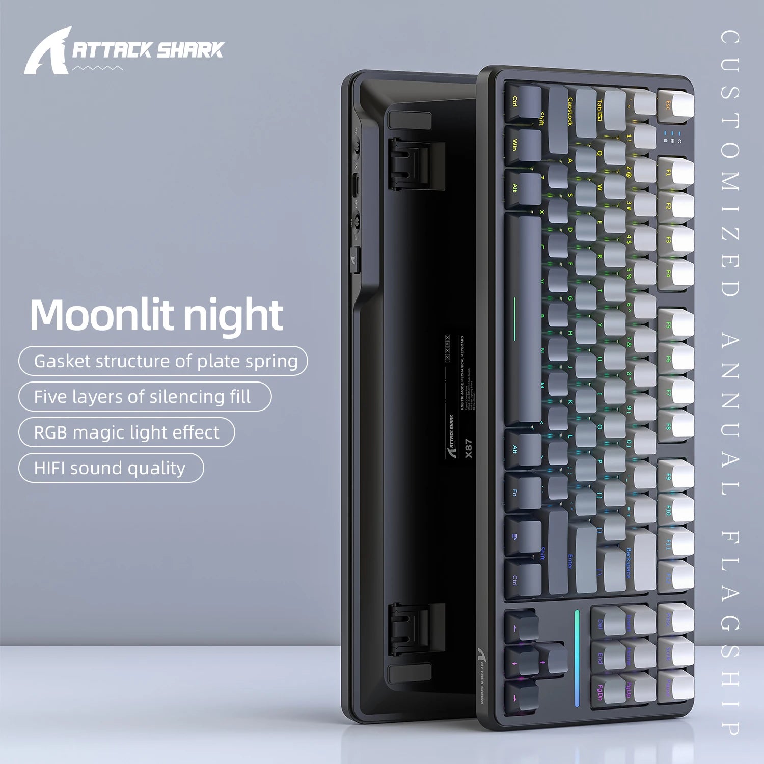 ATTACK SHARK X87 Wireless Mechanical Keyboard, Tri-Mode 87 Keys Gasket Mount, Hot-Swap, PBT RGB Gaming Keyboard Compact TKL