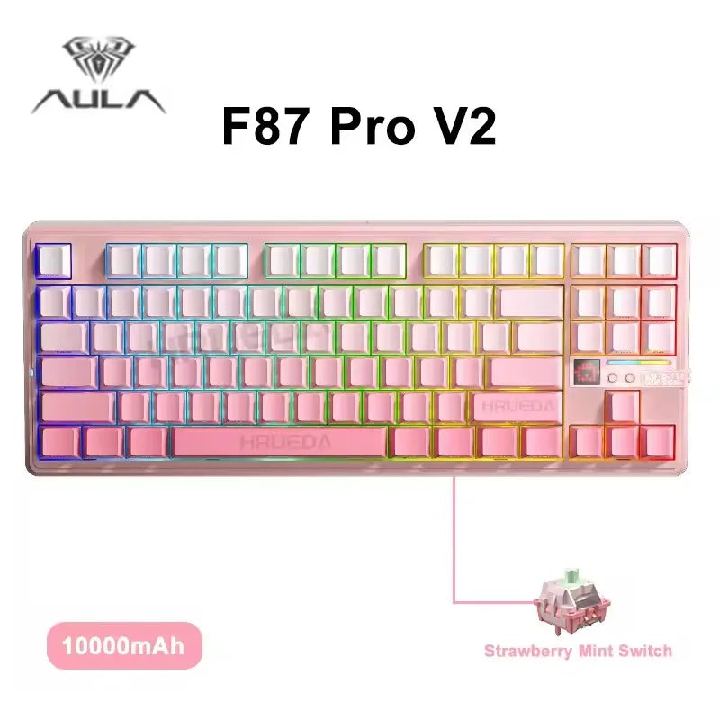 Aula F87 PRO V2 Wireless Gaming Keyboard 10000mAh, 8K Polling SOCD/MT/TGL Tri-Mode, Hot-Swap TKL Creamy Gasket RGB Backlit