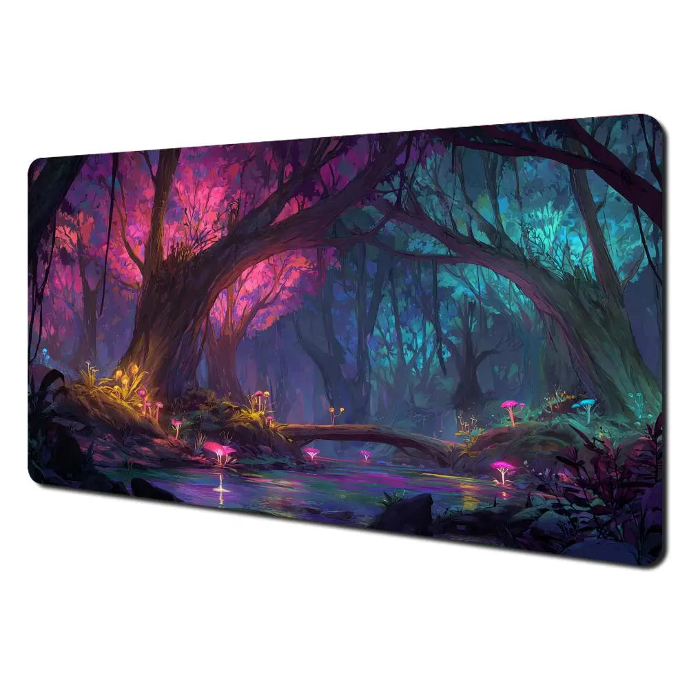 Mysterious Purple Forest large Mouse Pad Desk Mat gaming mats Non-Slip Stitched Edge pc accessories keyboard mousemat office rug