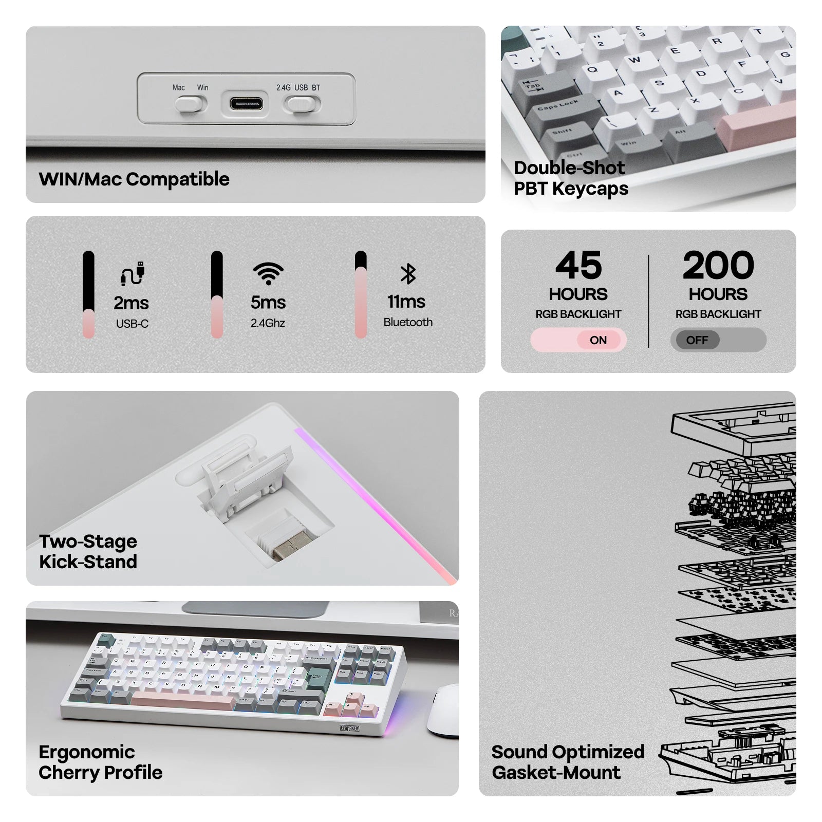 ISO-UK Layout EPOMAKER TH87 Tenkeyless TKL Layout Hot-Swap Gasket Wired/Bluetooth/2.4Ghz Wireless Mechanical Keyboard 10000mAh B
