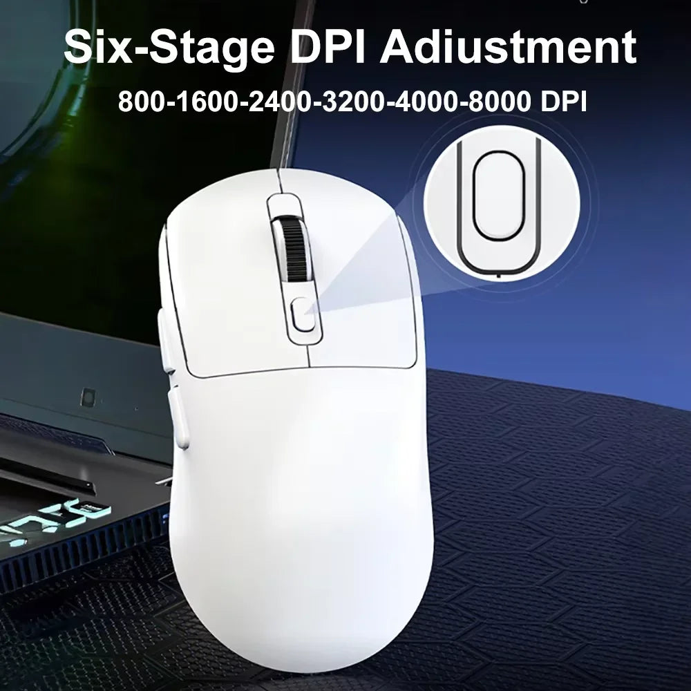 Lightweight Mouse Wireless Bluetooth/2.4G/Wired Tri-Mode Mouse 8000 DPI Adjustable Mouse Rechargeable Mute Mice for Office Game