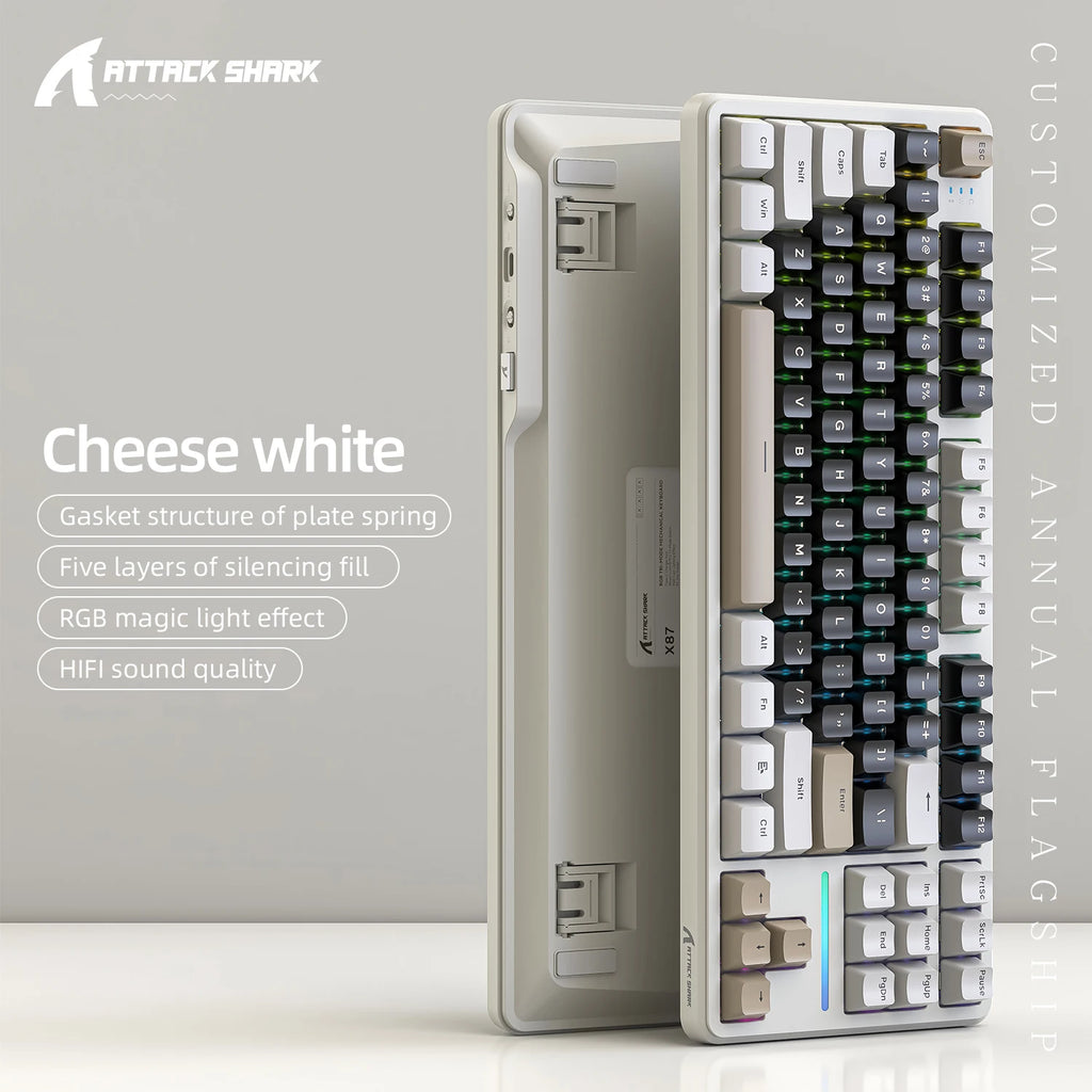 ATTACK SHARK X87 Wireless Mechanical Keyboard, Tri-Mode 87 Keys Gasket Mount, Hot-Swap, PBT RGB Gaming Keyboard Compact TKL