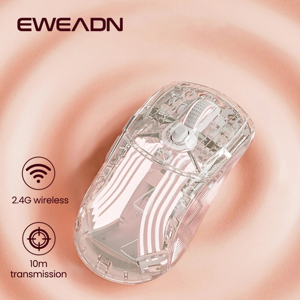 EWEADN Q8 Wireless Bluetooth Rechargeable & Silent Mouse, With RGB Backlit, Home Use, Gaming Mouses Transparent, For Win/Mac