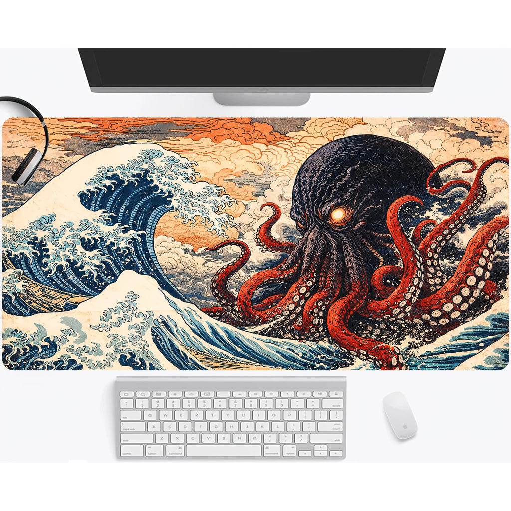 Neon Octopus Cthulhu Monster Mouse Pad Desk Mat Non-Slip Durable office mouse mat gaming mats with Stitched Edge HD printing