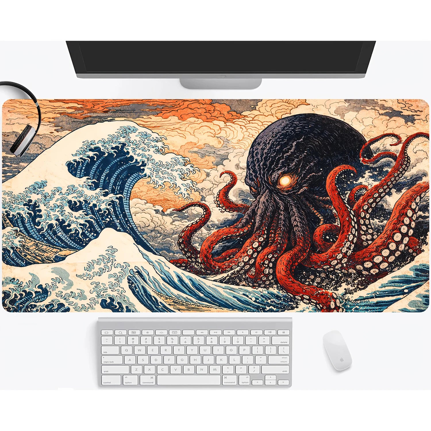 Neon Octopus Cthulhu Monster Mouse Pad Desk Mat Non-Slip Durable office mouse mat gaming mats with Stitched Edge HD printing