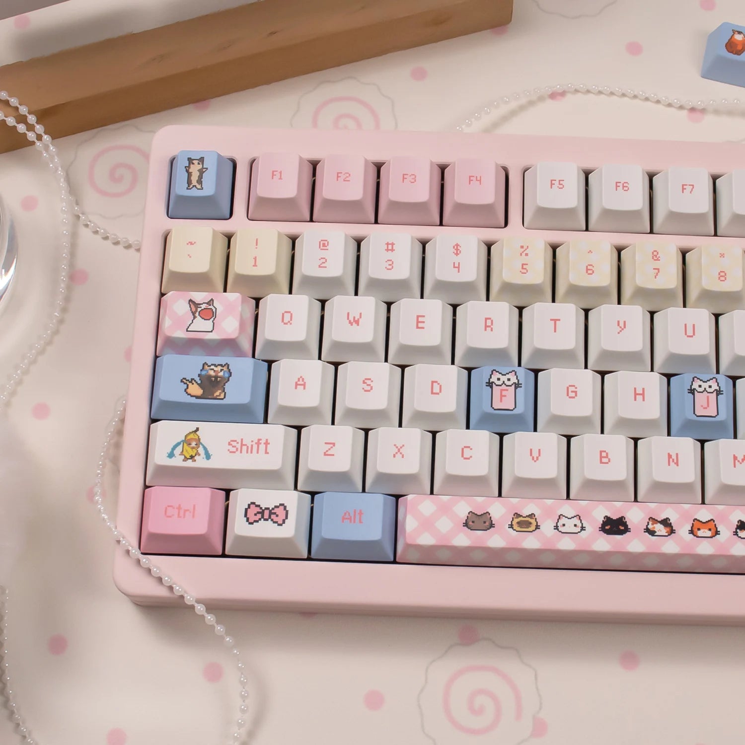 Pink kitten Keycaps Dye-sub Cherry profile PBT keycaps set Emojis keycaps sets For MX 61/68/96/104 Mechancial keyboard